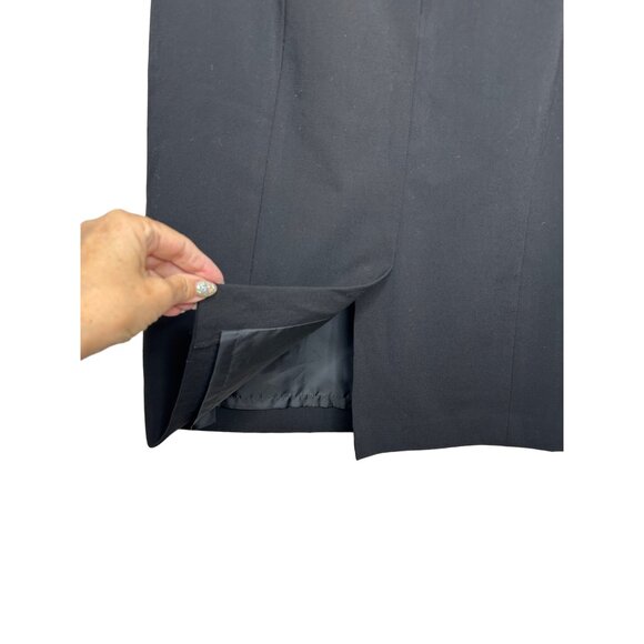 Calvin Klein Black Pencil Skirt 10 Faux Leather Tabs Back Slit Zip Career Party - Picture 2 of 12
